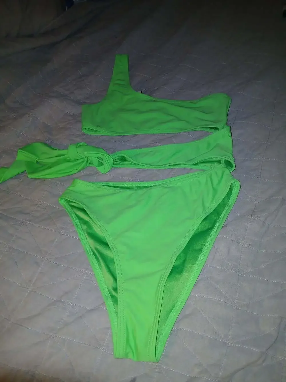 South Beach Neon Green One Shoulder Cutout Bikini Set